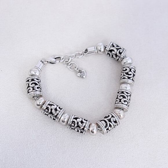 Brighton Deco Lace Barrel Beads Chain Bracelet Silver Plated Retired Chunky - Picture 2 of 7
